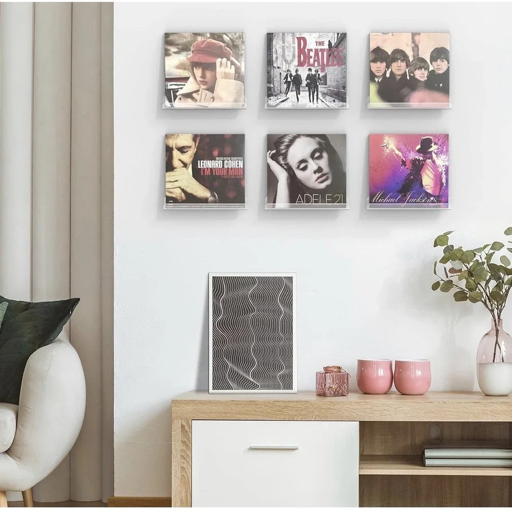 Set of 6 Clear Acrylic Wall Mounted Bracket Shelves for Books, 11.8 x 1.6 in